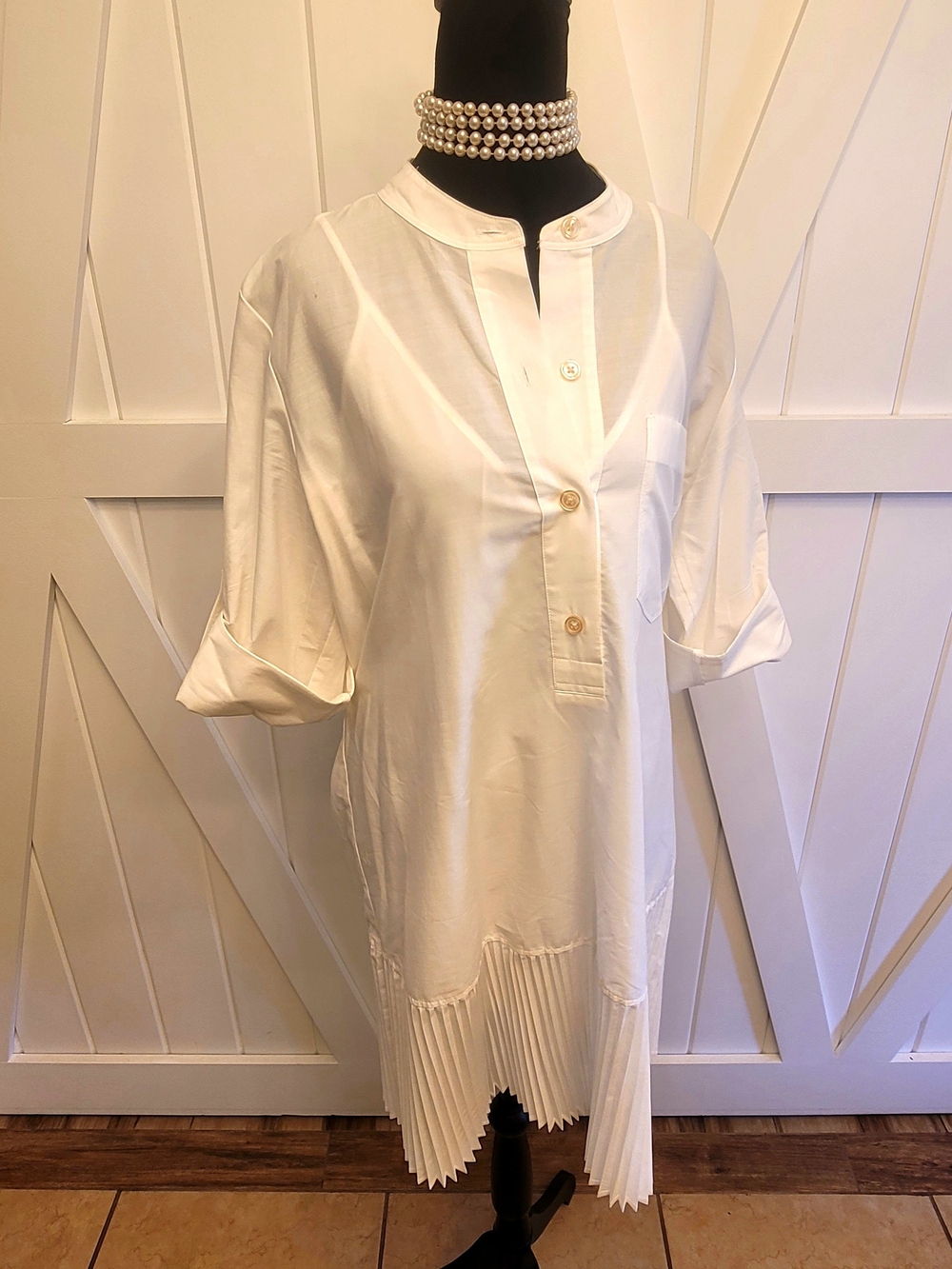 Banana Republic White Pleated-Hem Tunic Dress
